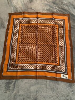 Paoli Orange Geometric Silk Scarf 22”x22”